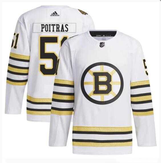 Mens Boston Bruins #51 Matthew Poitras White 100th Anniversary Stitched Jersey Dzhi->->NHL Jersey